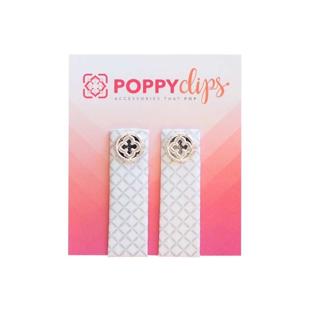 White Cross Pattern PoppyClips- NEW